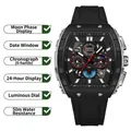 OFNS Herren-Quarzuhr mit schwarzem Silikonarmband und Mondphasen-Anzeige - Schwarz Silber