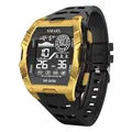 SMAEL stylish digital sports watch with gold finish and LED light, 50m waterproof - Black & Gold