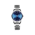 Elegant luxury women's automatic mechanical watch featuring a blue sunburst dial with diamonds - Silver Case Blue Dial