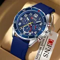 OFNS Herren-Quarzuhr mit blauem Silikonarmband und strukturiertem Chronographenblatt - Blau Silber Blau Silikon