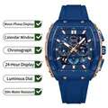 OFNS Herrenquarzuhr mit blauem Silikonarmband, Mondphase, Chronograph und Datum - Roségold Blau