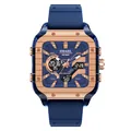 SMAEL men's sports watch with square dual display, blue strap and rose gold bezel - Blue Rose Gold