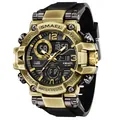 SMAEL men's sports watch in gold and black with dual display and water resistance feature - Antique Bronze Gold Dual Display Style (8110) / Antique Gold