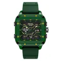 SMAEL men's green square sports watch featuring digital and analog dual display face - Green