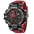 SMAEL men's sports watch with red silicone strap and black dial, waterproof - Red