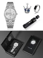 TOMI Business-Herren-Quarzuhren-Geschenkset mit Edelstahlarmband, Ring und Geschenkbox - Business-Set 2 / Silbernes Band Schwarzes Zifferblatt (T311-2)