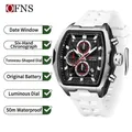 OFNS Tonneau-Quarzuhr mit drei Augen Chronograph und weißem Silikonarmband für Herren - Weißer Stil