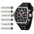 OFNS Herren Mode Tonneau Quarzuhr mit Chronograph Zifferblatt und Schwarzem Silikonarmband - Black Silver Style