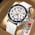 Professionelle Herren-Quarzuhr mit weißem Silikonarmband und Chronographen-Zifferblatt. - Weißes Silikonband
