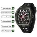 OFNS Herren Quarz-Chronograph mit Tonneau-Gehäuse, schwarzem Silikonarmband und 5ATM wasserdicht - Ganz Schwarz Stil