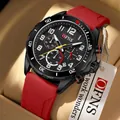 Sportliche Herren-Quarzuhr mit rotem Silikonarmband und schwarzem Multizifferblatt - Rot Silikon