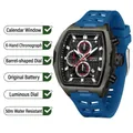 OFNS Herren-Quarzuhr Chronograph mit blauem Silikonarmband und Tonneau-Gehäuse-Design - Schwarzblauer Stil