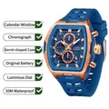 OFNS Herren-Chronograph mit blauem Silikonarmband und Tonneau-Zifferblatt Anzeige - Rose Gold Blue Style