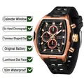 OFNS Herren Chronograph in Tonneau-Form mit Roségold-Gehäuse und Silikonband - Black Rose Gold Style