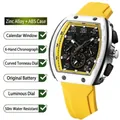 Elegante Tonneau Quarzuhr für Herren mit gelbem Silikonarmband und Chronograph-Funktion - Gelber Stil