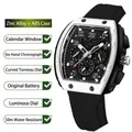Mode Herren Chronograph Quarzuhr mit weißem Tonneau-Gehäuse und schwarzem Silikonarmband - Weiß Schwarz Stil