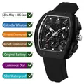 Elegante Tonneau-Quarzuhr mit Chronograph, Leuchtzifferblatt und schwarzem Silikonband - Ganz Schwarz Stil