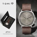 TOMI minimalistisches Quarzuhren- und Stiftset in einer luxuriösen schwarzen Geschenkbox - T044 Mit Geschenkbox / Braunes Armband Champagner