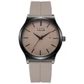 Moderne Business-Quarzuhr für Herren mit khakifarbenem Zifferblatt und SABR-Logo - Aprikosenfarbenes Armband Schwarzes Gehäuse (Silikon)