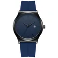 Professionelle SABR Herren-Business-Quarzuhr mit dunkelblauem Zifferblatt und Band - Blaues Armband Schwarzes Gehäuse (Silikon)