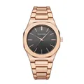 Luxury men's octagonal quartz watch featuring rose gold steel band and black sunray dial - Rose Gold Case Black Dial