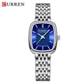Montre femme carrée élégante CURREN 9093 avec cadran bleu et bracelet en acier inoxydable - Boîtier Argent Cadran Bleu / Blanc Bleu
