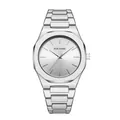 Premium luxury men's silver stainless steel watch with octagonal bezel and sunburst dial - Silver Silver