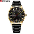 Elegant black and gold CURREN men's quartz watch with stainless steel strap and 3D dial design - Gold Black