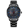 Curren 8406 minimalist men's quartz watch with black steel strap and 3D blue markers dial - Black Blue