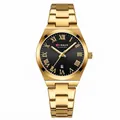 CURREN 9095 luxury gold women's quartz watch with black dial and Roman numerals - Roman Numeral Calendar Style (9095) / Gold Case Gold Strap Black Dial