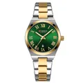 Luxury CURREN 9095 women's watch featuring a green Roman dial and two-tone steel bracelet - Roman Numeral Calendar Style (9095) / Two-Tone Case Two-Tone Strap Green Dial