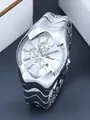 Elegante silberne Sportuhr im Y2K-Stil mit Wurmloch-Konzept-Gehäuse für Herren - Silbergehäuse Weißes Zifferblatt (h100)