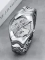 Millennium Y2K Herrenuhr in Silber mit Wurmloch-Konzept und Metallgliederarmband - Silbergehäuse Graues Zifferblatt (h100)