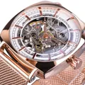 Forsining Herren Luxus Automatik Skelett Mechanikuhr mit Roségold Mesh-Armband - Roségold Skelett Stil (W1076-9)
