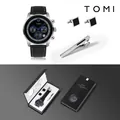 TOMI Business-Herren-Quarzuhren-Set mit Manschettenknöpfen und Krawattennadel in Box - T603-3 (Schwarzes Gehäuse Schwarzes Zifferblatt Schwarzes Armband)
