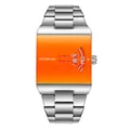 Montre à quartz carrée pour homme avec cadran orange et bracelet en acier inoxydable - Cadran Orange Bracelet Argenté