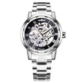 Detailaufnahme der Winner Herren-Skelettuhr mit mechanischem Werk und Silberarmband - Silber Schwarzes Zifferblatt