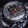Forsining automatische mechanische Herrenuhr mit Multifunktions-Zifferblättern und Lederband - Schwarzes Gehäuse Schwarzes Blatt Goldene Skala