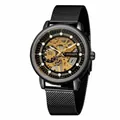 Luxury T-Winner men's skeleton mechanical watch with adjustable black mesh strap - Black (Black Band Gold Movement)