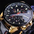 Luxuriöse Forsining Herren-Automatikuhr mit goldener Hülle und schwarzem Zifferblatt - Schwarzes Armband Goldgehäuse Goldzifferblatt