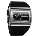 Close-up detail of OHSEN dual display men's sports watch featuring a black silicone strap - Black