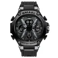 SMAEL men's alloy sports watch with dual digital analog display and black rubber strap - Black