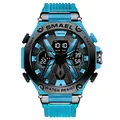SMAEL rugged cyan sports watch for men featuring a dual digital and analog display - Transparent Blue