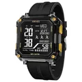 Montre de sport numérique carrée SMAEL avec bracelet noir et boîtier transparent - Noir & Or