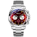 Elegante Herren-Quarzuhr mit Chronograph, rotem Zifferblatt und silbernem Edelstahlband - Edelstahlarmband-Stil (Cx-9542) / Rotes Zifferblatt mit silbernem Gehäuse