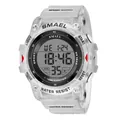 SMAEL men's digital outdoor sports watch with translucent white strap and 5ATM waterproof - White