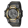 SMAEL waterproof digital sports watch with gold bezel and dual time display feature. - Black & Gold