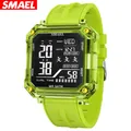 Montre de sport numérique carrée unisexe SMAEL en vert néon avec bracelet en silicone - Vert