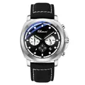 Professionelle Herren-Quarzuhr mit schwarzem Lederarmband, Chronograph und Datumsanzeige - Lederarmband-Stil (Cx-9542) / Schwarzes Gehäuse Mit Silberner Front