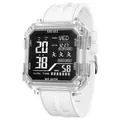Montre de sport numérique carrée SMAEL blanche avec boîtier transparent et bracelet - Blanc